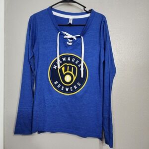 Milwaukee Brewers Women's Long‎ Sleeve Medium V Neck With Tie